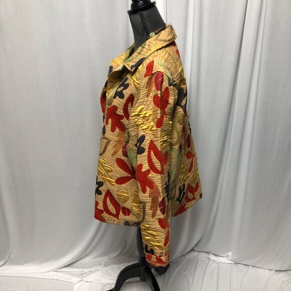 Breckenridge Jacket Womens Size XL Buttoned Collared Tan Gold Quilted Leaves - Picture 3 of 6